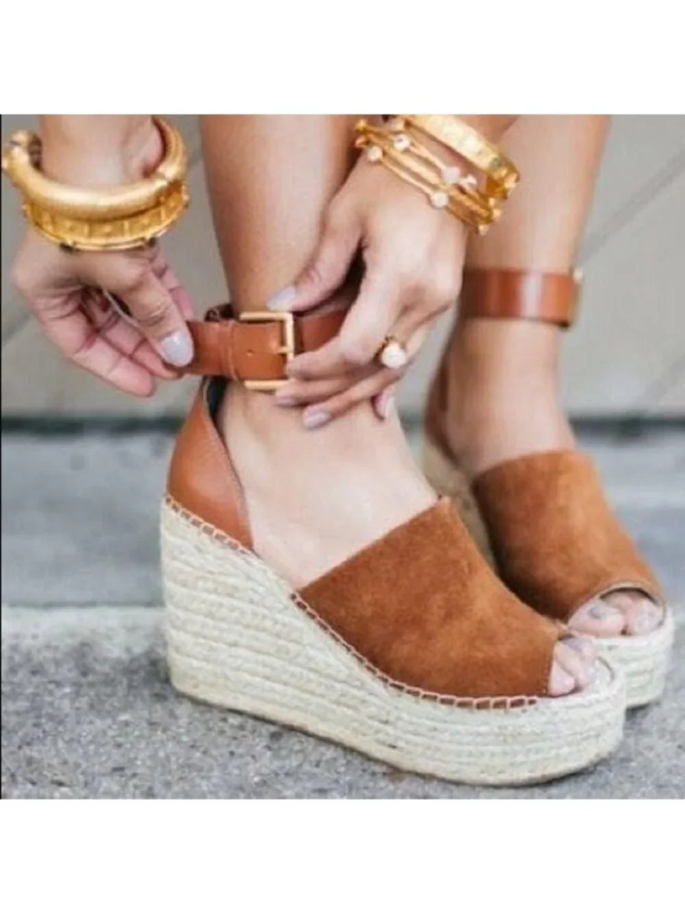 Marc Fisher Suede Platform Espadrille Sandals Size 7.5 M